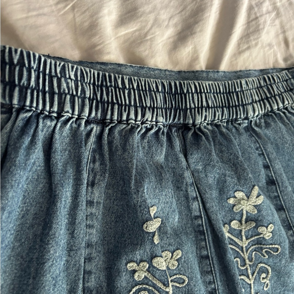 Embroidered Denim High Rise Maxi Skirt. - Picture 8 of 12